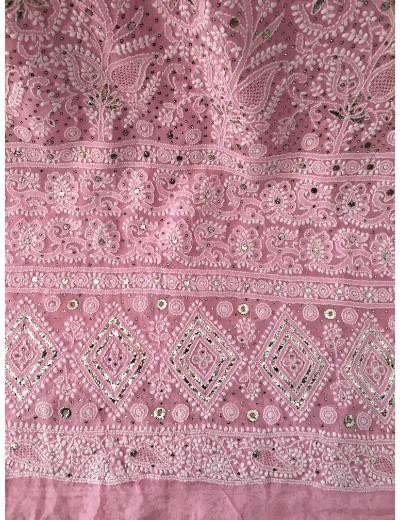 Chhangamal Hand Embroidered Baby Pink Colour Pure Georgette  Chikankari Saree Piece