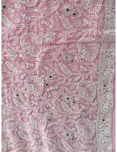 Chhangamal Hand Embroidered Baby Pink Colour Pure Georgette  Chikankari Saree Piece