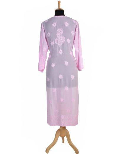 Chhangamal Hand Embroidered Baby Pink Colour Viscous Georgette Chikankari Kurti