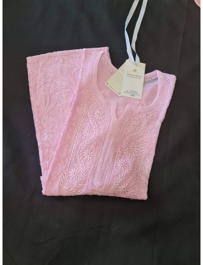 Chhangamal Hand Embroidered Baby Pink Colour Viscous Georgette Chikankari Kurti