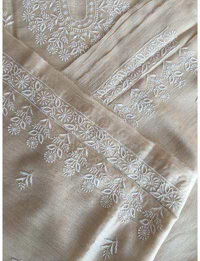 Chhangamal Hand Embroidered Beige Colour  Moonga Silk  Chikankari Unstitched Men’s kurta Piece