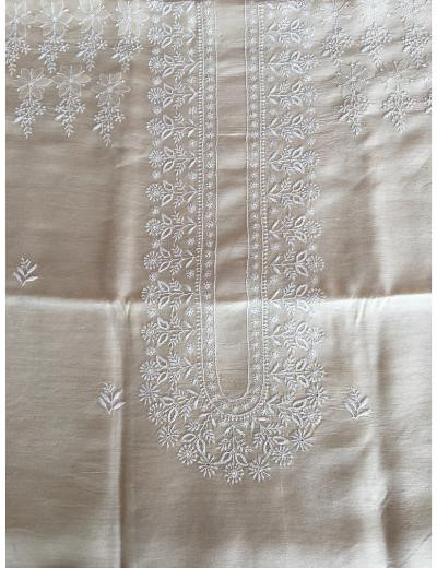 Chhangamal Hand Embroidered Beige Colour  Moonga Silk  Chikankari Unstitched Men’s kurta Piece