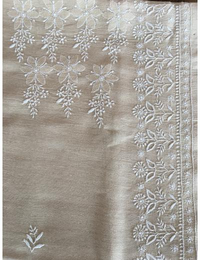 Chhangamal Hand Embroidered Beige Colour  Moonga Silk  Chikankari Unstitched Men’s kurta Piece
