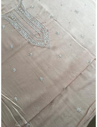 Chhangamal Hand Embroidered Beige Colour  Silk  Chikankari Unstitched Men’s kurta Piece