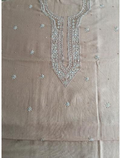 Chhangamal Hand Embroidered Beige Colour  Silk  Chikankari Unstitched Men’s kurta Piece