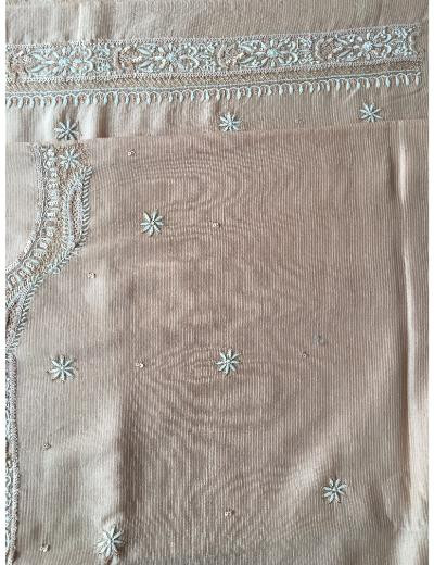 Chhangamal Hand Embroidered Beige Colour  Silk  Chikankari Unstitched Men’s kurta Piece