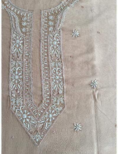 Chhangamal Hand Embroidered Beige Colour  Silk  Chikankari Unstitched Men’s kurta Piece