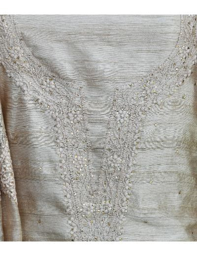 Chhangamal Hand Embroidered Beige Colour  Unstitched Khadi Silk Chikankari Suit Length