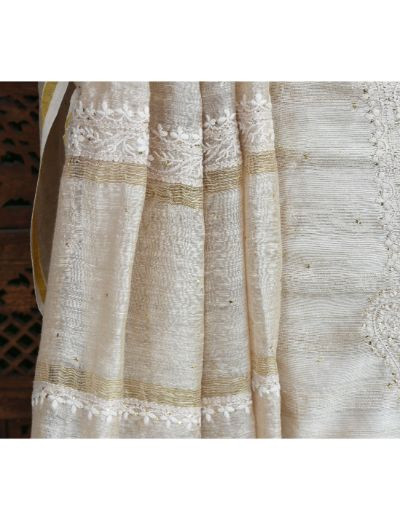 Chhangamal Hand Embroidered Beige Colour  Unstitched Khadi Silk Chikankari Suit Length