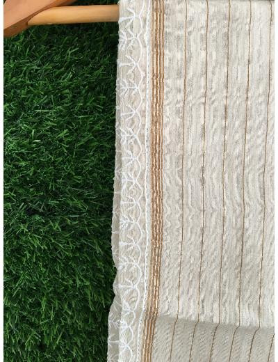 Chhangamal Hand Embroidered Beige Colour Chanderi Silk Chikankari Kurta Dupatta Piece