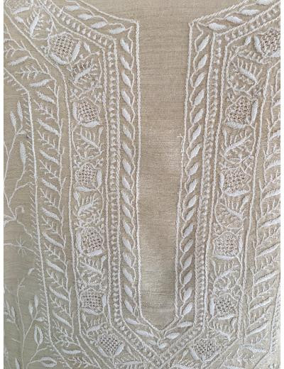 Chhangamal Hand Embroidered Beige Colour Chanderi Silk Chikankari Kurta Dupatta Piece