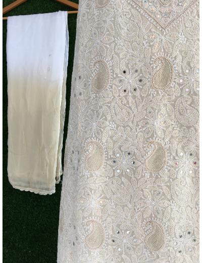 Chhangamal Hand Embroidered Beige Colour Cotton Chikankari Suit Piece