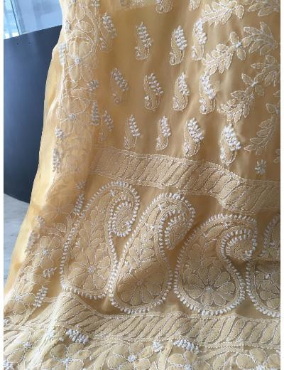 Chhangamal Hand Embroidered Beige Colour Georgette Chikankari Saree