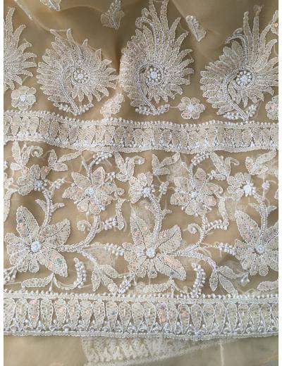 Chhangamal Hand Embroidered Beige Colour Georgette Chikankari Saree
