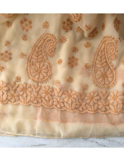 Chhangamal Hand Embroidered Beige Colour Georgette Chikankari Saree