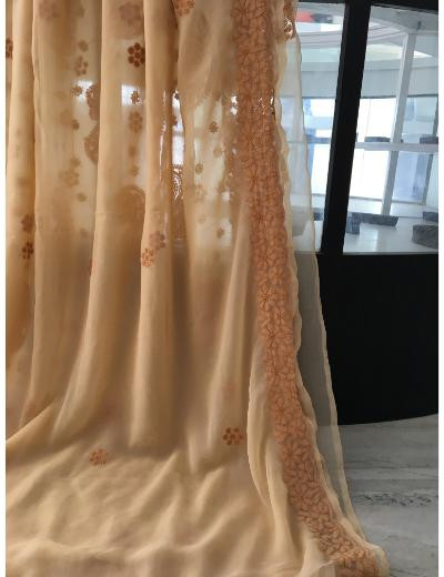 Chhangamal Hand Embroidered Beige Colour Georgette Chikankari Saree