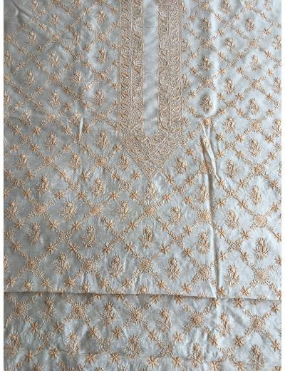 Chhangamal Hand Embroidered Beige Colour Moonga Silk  Chikankari Unstitched Men’s kurta Piece