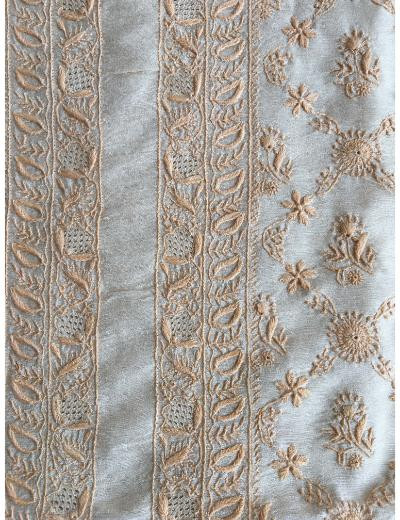 Chhangamal Hand Embroidered Beige Colour Moonga Silk  Chikankari Unstitched Men’s kurta Piece