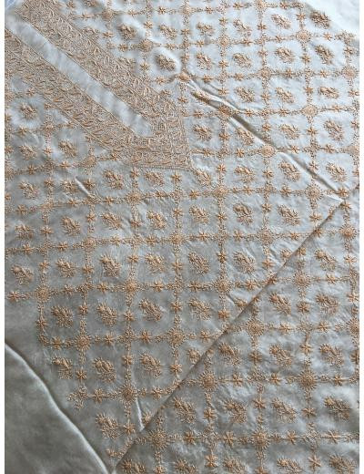Chhangamal Hand Embroidered Beige Colour Moonga Silk  Chikankari Unstitched Men’s kurta Piece