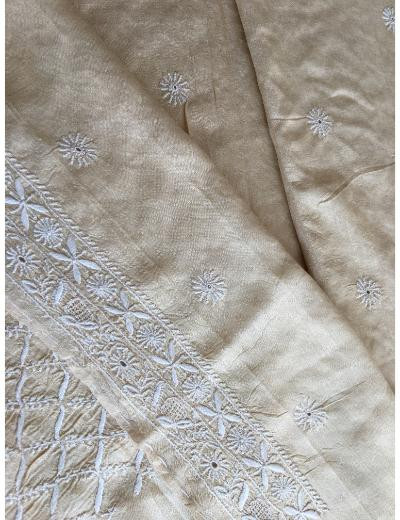 Chhangamal Hand Embroidered Beige Colour Moonga Silk  Chikankari Unstitched Men’s 	kurta Piece