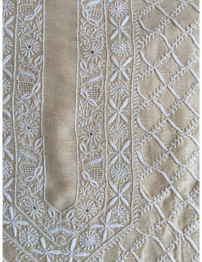 Chhangamal Hand Embroidered Beige Colour Moonga Silk  Chikankari Unstitched Men’s 	kurta Piece