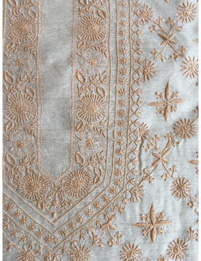 Chhangamal Hand Embroidered Beige Colour Moonga Silk  Chikankari Unstitched Men’s 	kurta Piece
