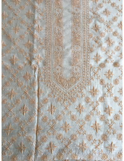 Chhangamal Hand Embroidered Beige Colour Moonga Silk  Chikankari Unstitched Men’s 	kurta Piece