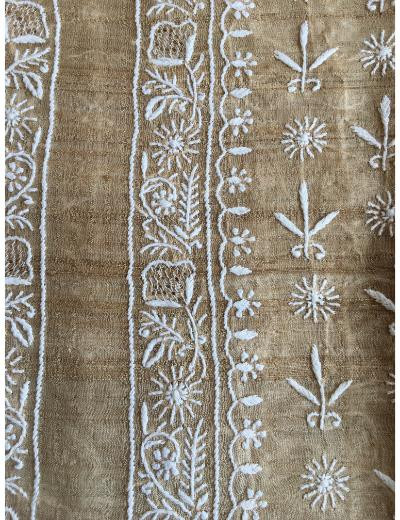 Chhangamal Hand Embroidered Beige Colour Moonga Silk  Chikankari Unstitched Men’s 	kurta Piece