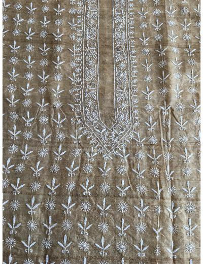 Chhangamal Hand Embroidered Beige Colour Moonga Silk  Chikankari Unstitched Men’s 	kurta Piece