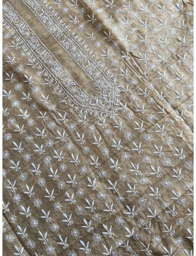 Chhangamal Hand Embroidered Beige Colour Moonga Silk  Chikankari Unstitched Men’s 	kurta Piece