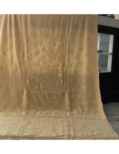 Chhangamal Hand Embroidered Beige Colour Pure Georgette  Chikankari Saree Piece