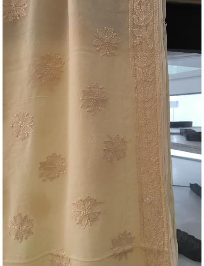 Chhangamal Hand Embroidered Beige Colour Pure Georgette  Chikankari Saree Piece