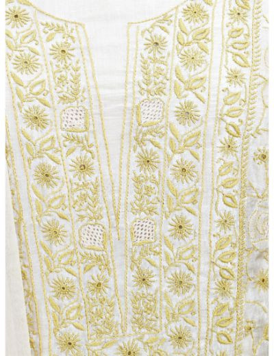 Chhangamal Hand Embroidered Beige Colour Unstitched Silk Chikankari Suit Length