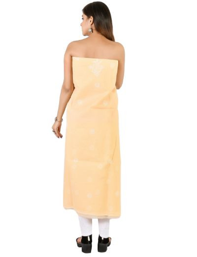 Chhangamal Hand Embroidered Beige Cotton Blend Chikankari Suitlength