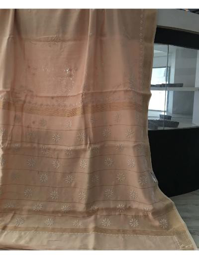 Chhangamal Hand Embroidered Biscuit Colour Chanderi Silk Chikankari Saree