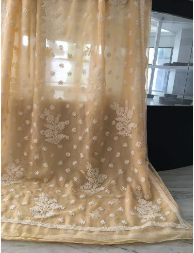 Chhangamal Hand Embroidered Biscuit Colour Georgette Chikankari Saree