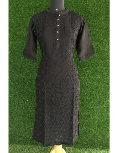 Chhangamal Hand Embroidered Black  Colour Chanderi Silk Chikankari  Kurti
