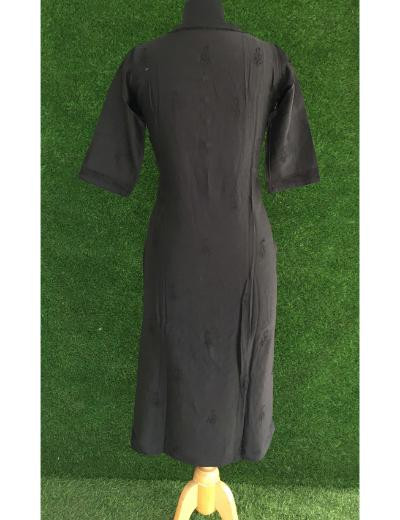 Chhangamal Hand Embroidered Black  Colour Chanderi Silk Chikankari  Kurti
