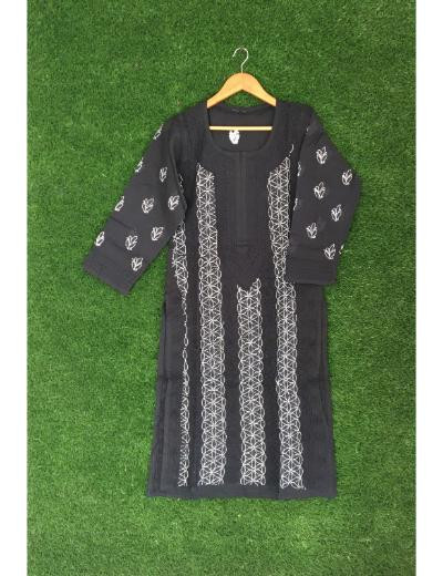 Chhangamal Hand Embroidered Black Colour Cotton Chikankari Kurti