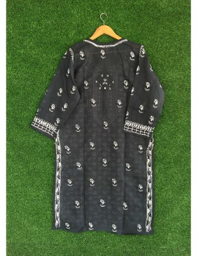 Chhangamal Hand Embroidered Black Colour Cotton Chikankari kurti