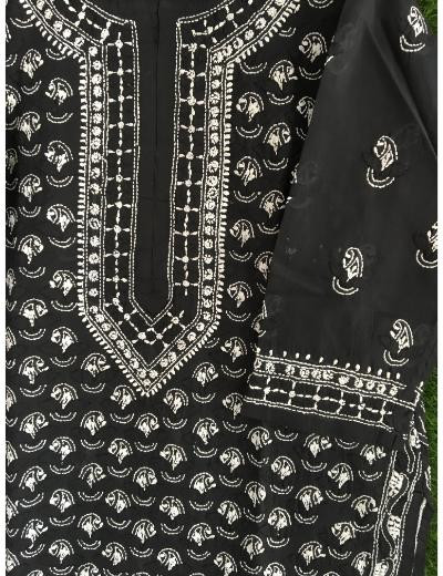 Chhangamal Hand Embroidered Black Colour Cotton Chikankari kurti