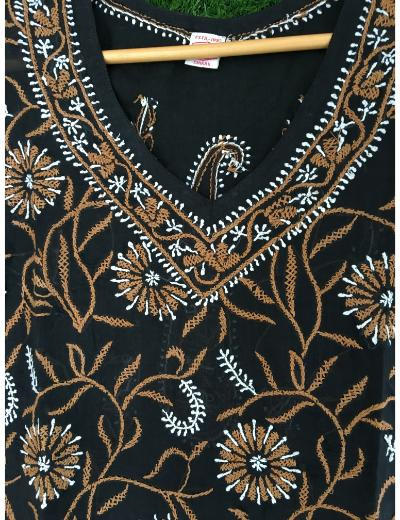 Chhangamal Hand Embroidered Black Colour Cotton Chikankari kurti