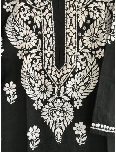 Chhangamal Hand Embroidered Black Colour Cotton Chikankari Kurti
