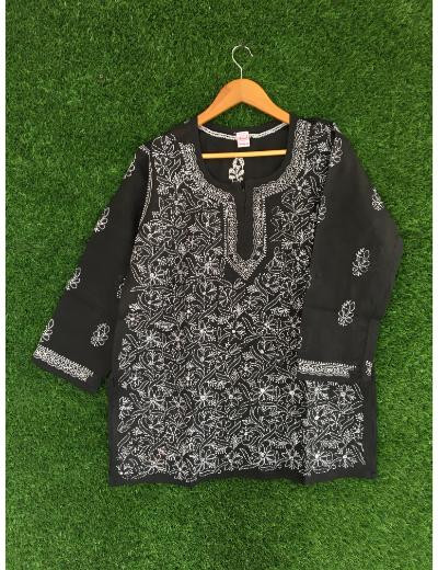 Chhangamal Hand Embroidered Black Colour Cotton Chikankari Top