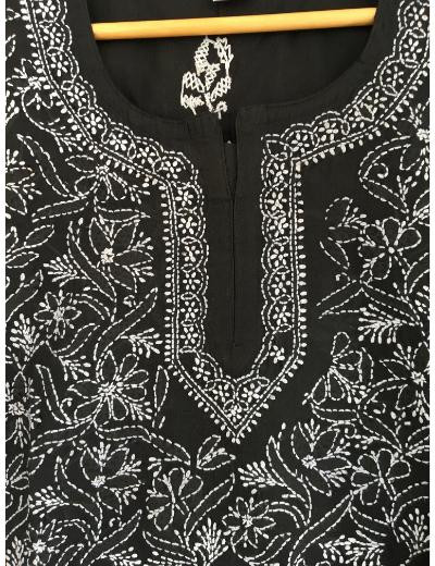 Chhangamal Hand Embroidered Black Colour Cotton Chikankari Top