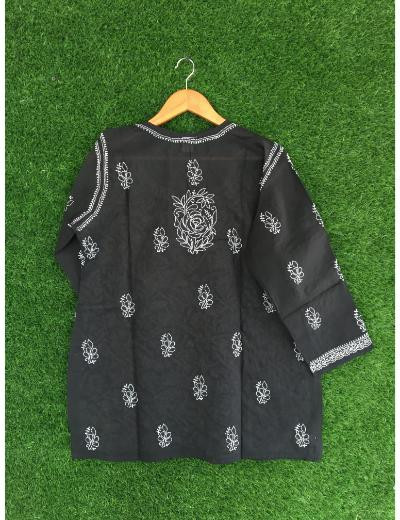 Chhangamal Hand Embroidered Black Colour Cotton Chikankari Top