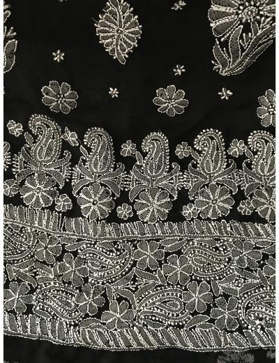Chhangamal Hand Embroidered Black Colour Georgette  Chikankari Saree Piece