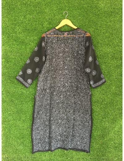Chhangamal Hand Embroidered Black Colour Georgette Chikankari Kurti