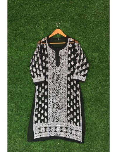 Chhangamal Hand Embroidered Black Colour Georgette Chikankari Kurti Piece