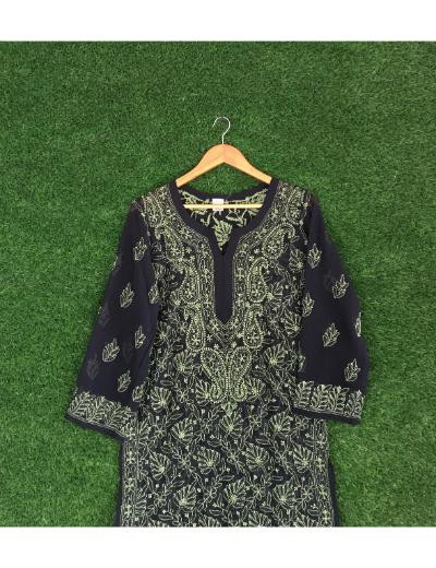Chhangamal Hand Embroidered Black Colour Georgette Chikankari Kurti Piece
